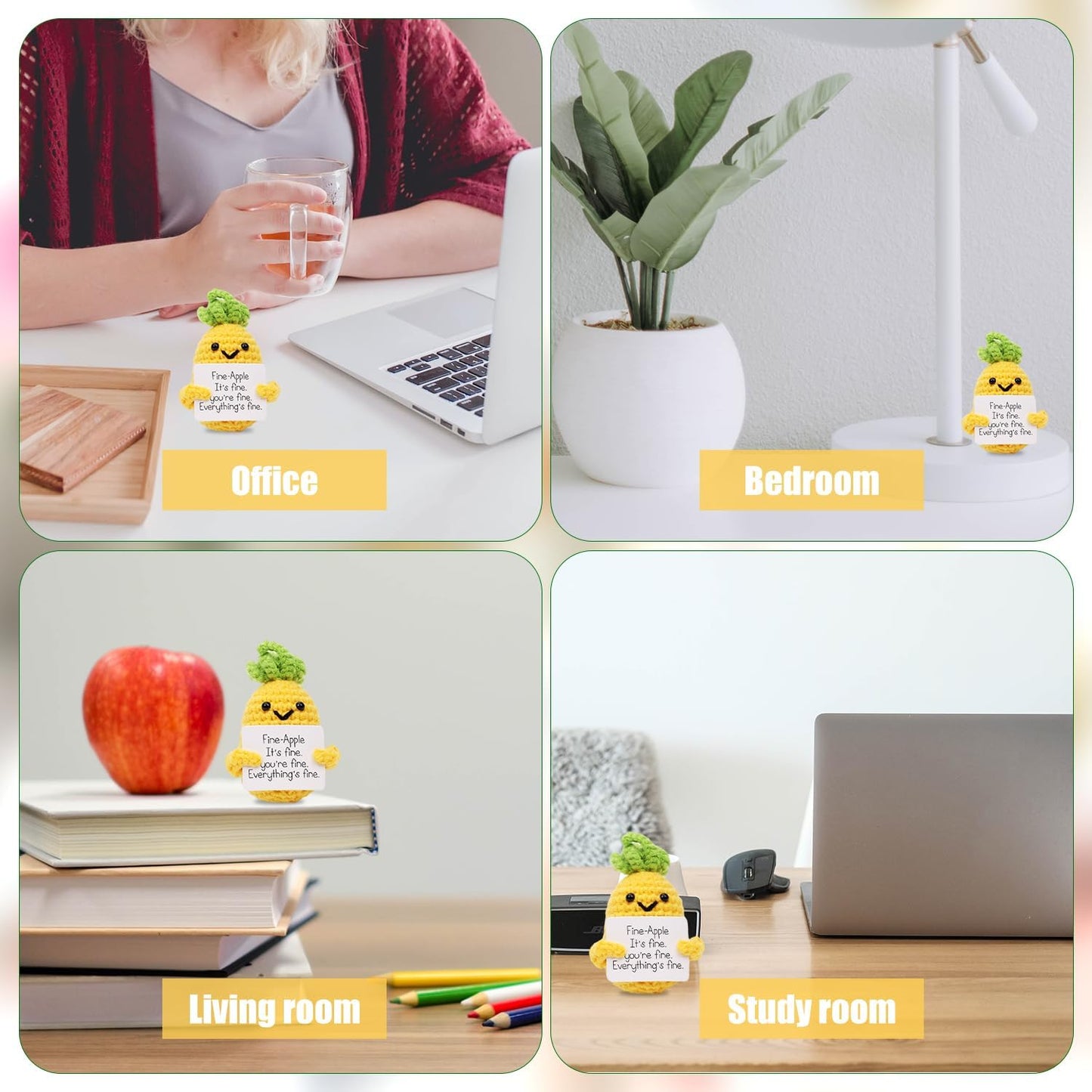 Funny Positive Pineapple, Knitted Pineapple Potato Toy with Encouraging Card Party Decoration Encouragement Gift