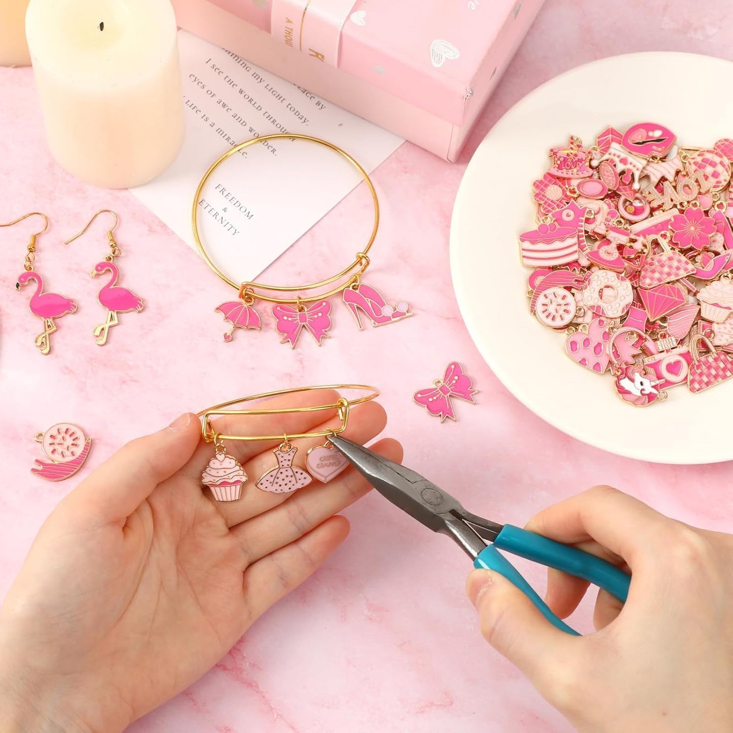 Christmas Charms Gold Enamel Jewelry Making Charms for Bracelet Necklace Earring