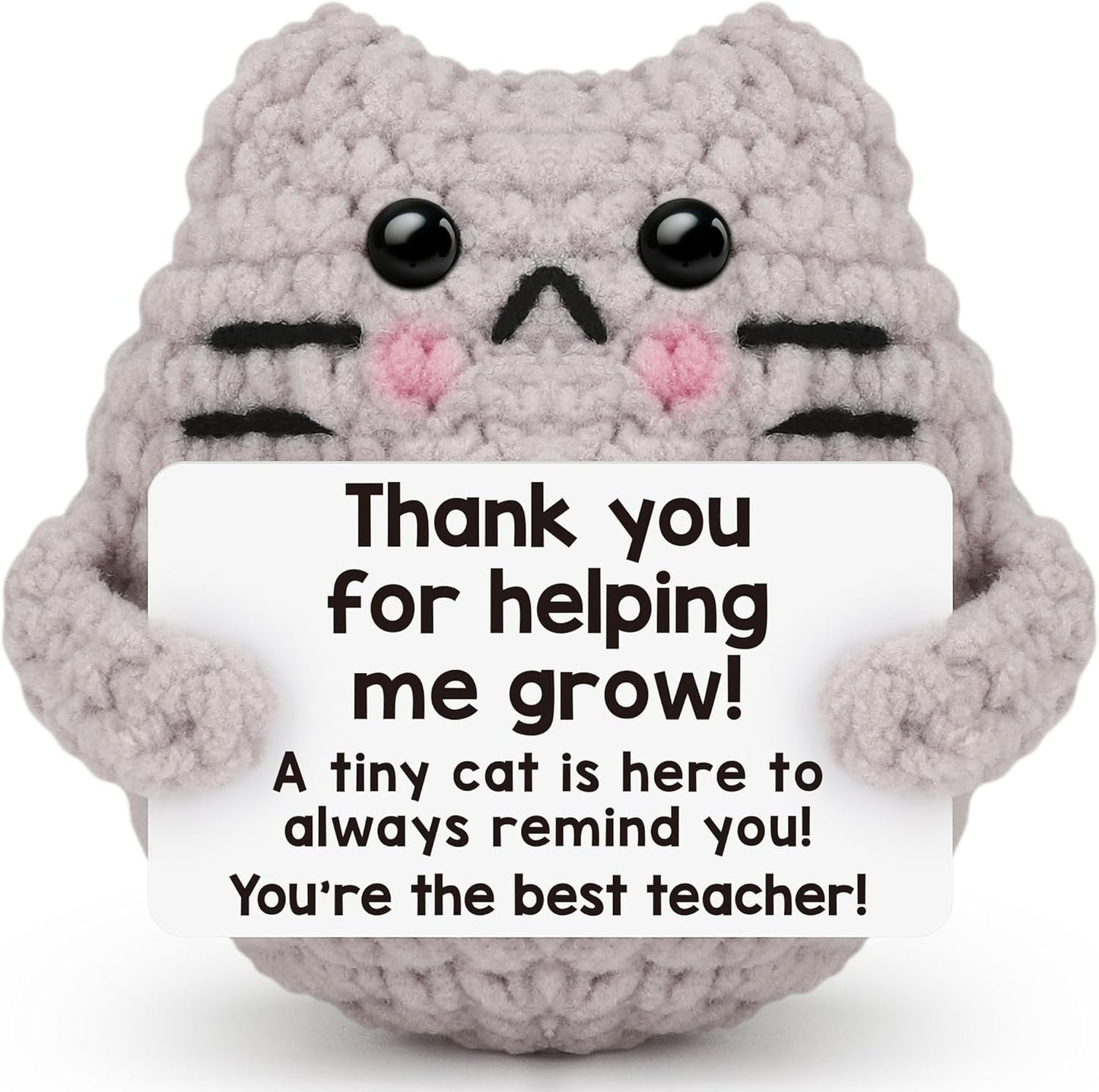 Crochet Cat Easter Basket Stuffers Positive Cat Crochet for Friend for Mom Grandma Dad Grandpa Daughter Son Gifts, Emotional Coworker Sister Brother Support Small Birthday Gifts