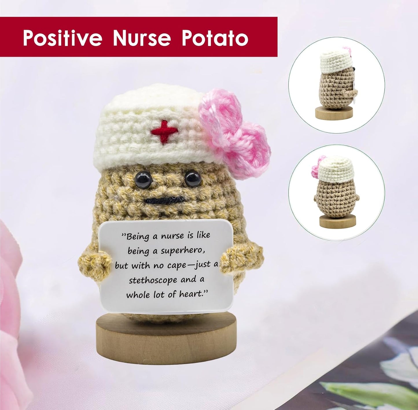 Funny Mini Positive Potato, Cute Crochet Doll with Positive Card, Soft Wool Knitting Toy Decoration