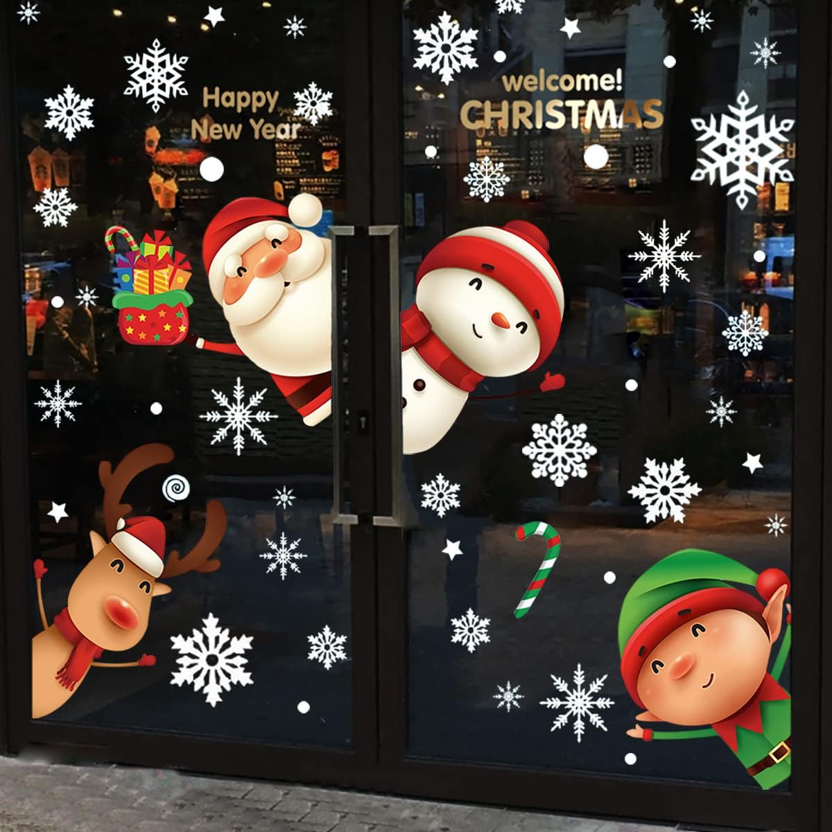 82PCS Christmas Snowflake Window Clings Stickers for Glass, Xmas Decals Christmas Decorations Indoor Holiday Snowflake Santa Claus Reindeer Decals for Party