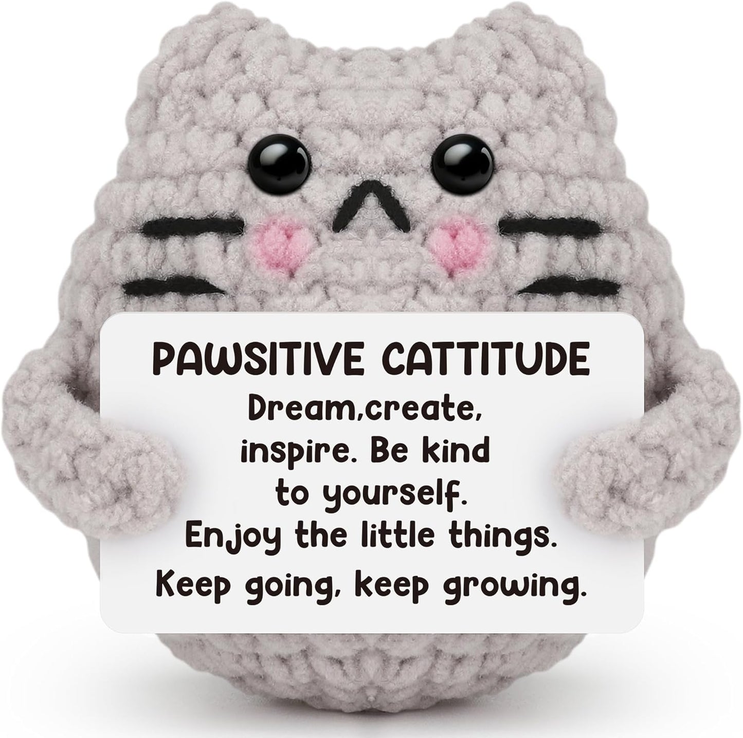 Crochet Cat Easter Basket Stuffers Positive Cat Crochet for Friend for Mom Grandma Dad Grandpa Daughter Son Gifts, Emotional Coworker Sister Brother Support Small Birthday Gifts