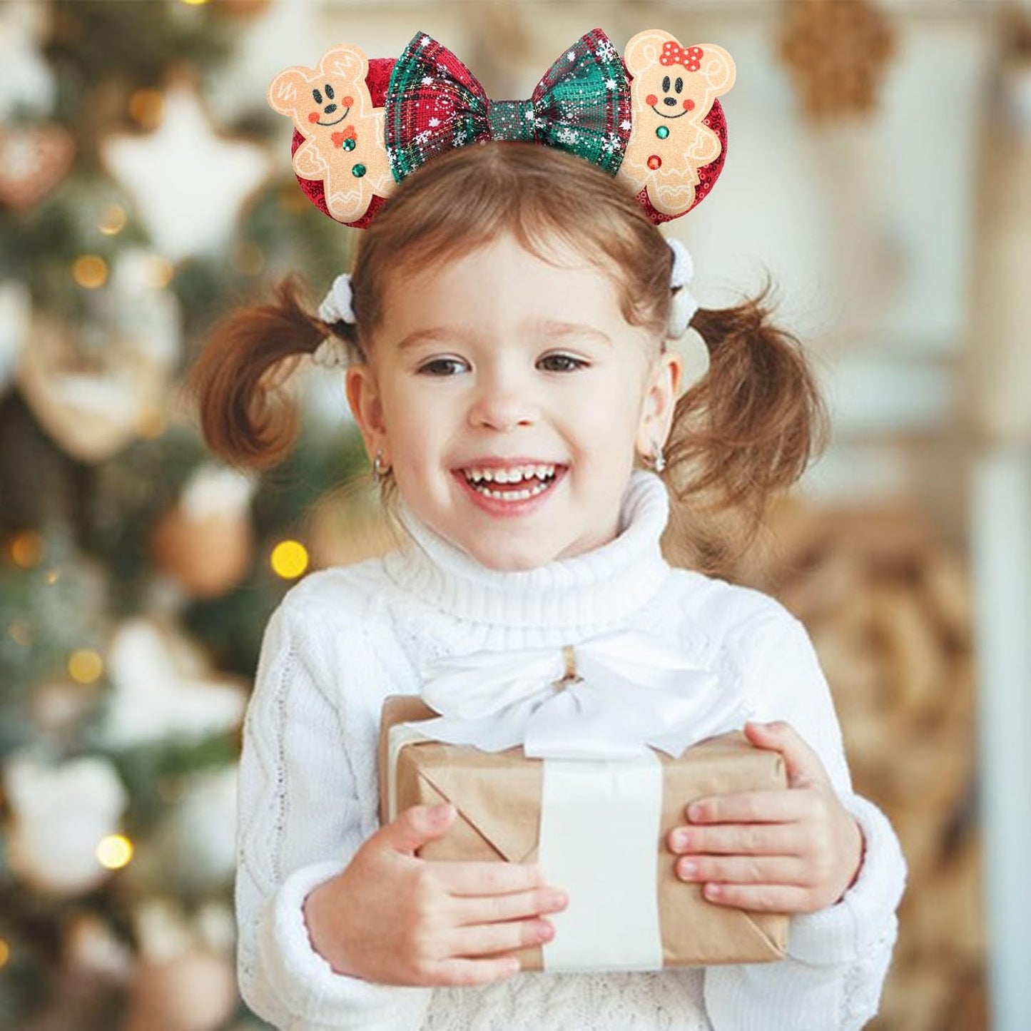 Christmas Mouse Ears Headband, Christmas Ears for Women Adult Kids, Christmas Headband Park Ears Christmas Party Cosplay Costumes Accessories (Ginger)