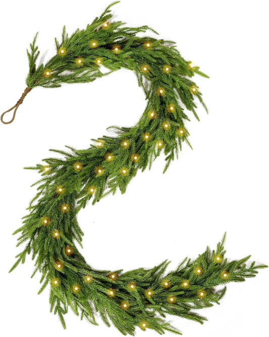 2025 Upgraded 6 Ft Artificial Norfolk Pine Garlands, Real Touch Winter Pine Garland, for Staircase, Table, Mantle, Wall, Indoor, Outdoor Christmas Decorations, Flower Arranging(1 Pack Without Light)