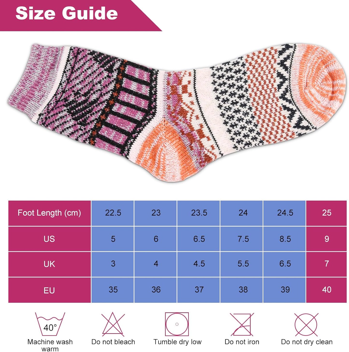 5Pairs Free Size Fuzzy Socks Soft Wool Crew Warm Socks for Women Winter Multicolor Christmas Womens Winter Socks Gift Box