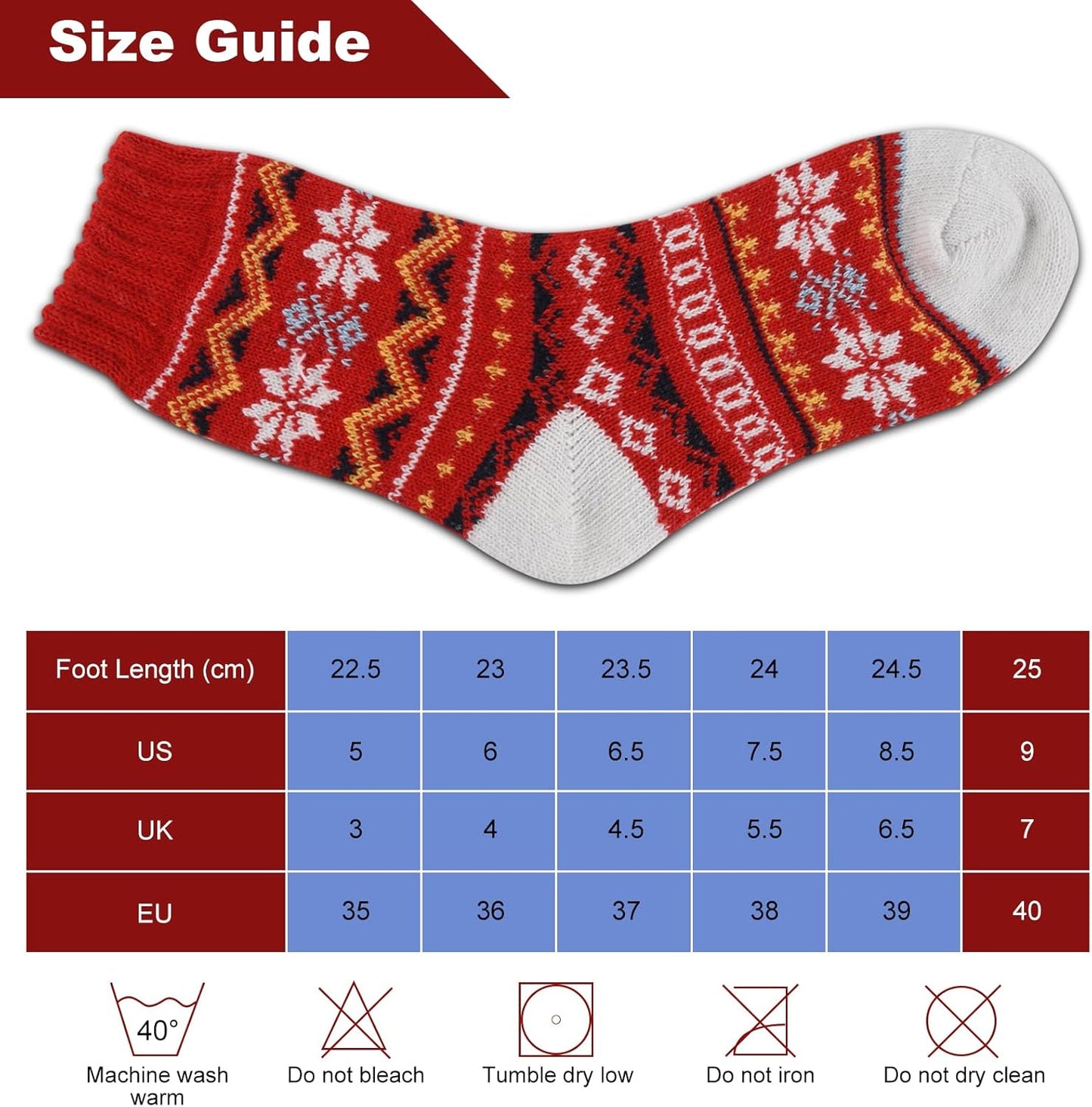 5Pairs Free Size Fuzzy Socks Soft Wool Crew Warm Socks for Women Winter Multicolor Christmas Womens Winter Socks Gift Box