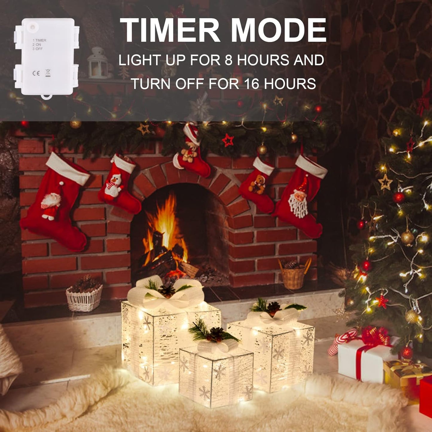 Christmas Joy Lighted Gift Boxes Decorations Set of 3, 2.6Ft Stackable Christmas Nesting Boxes Battery Operated for Home and Party Decoration