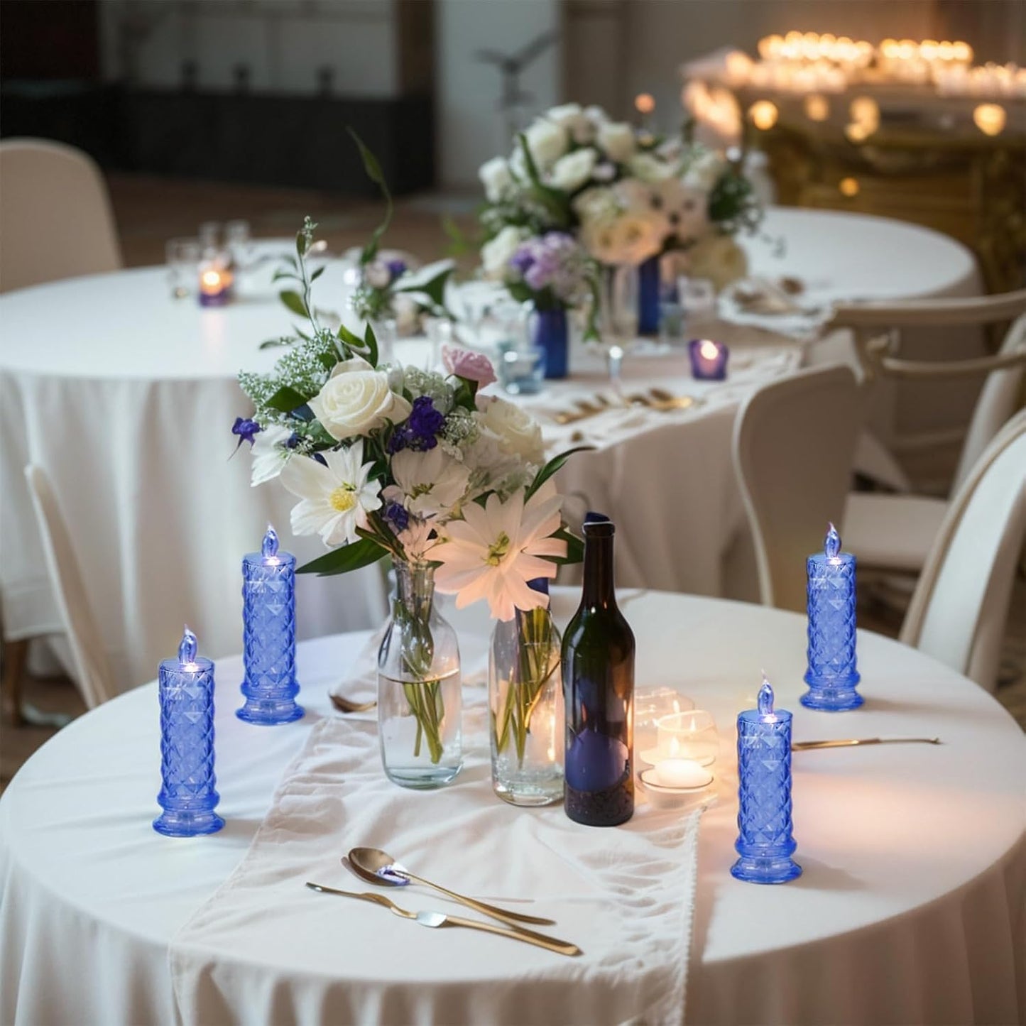 Rose Shadow LED Flameless Candles, 6PCS Romantic Battery Operated Candles Led Pillar Candles for Valentines Anniversary Wedding Christmas Decorations(White, D 2.5" x H 7.2")