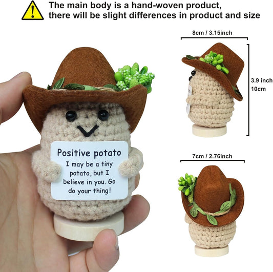 Mini Funny Positive Crochet Potato with Stand, Cute Emotional Support Potato Crochet Animals Already Made, Holiday Christmas Birthday Gifts for Women, Office Decor Cool Things
