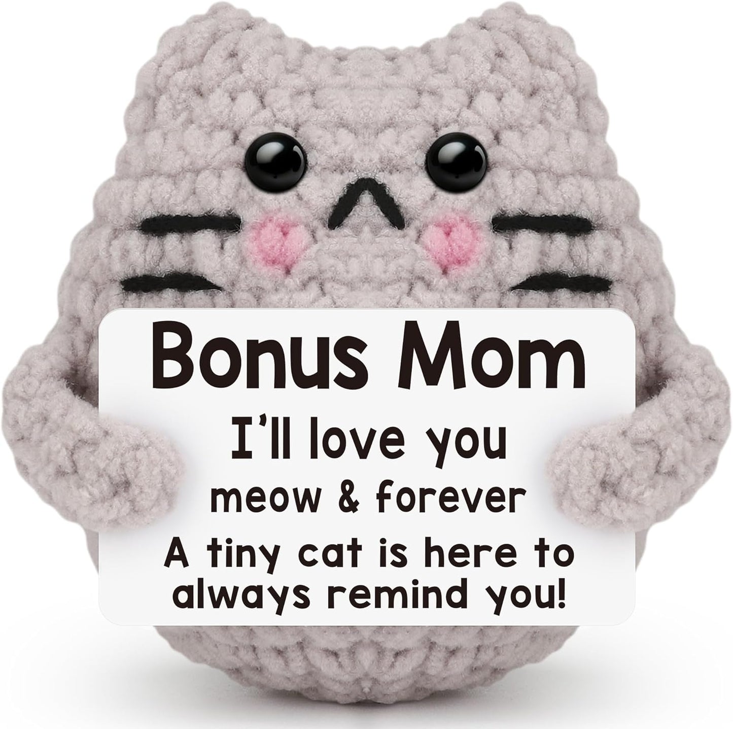 Crochet Cat Easter Basket Stuffers Positive Cat Crochet for Friend for Mom Grandma Dad Grandpa Daughter Son Gifts, Emotional Coworker Sister Brother Support Small Birthday Gifts
