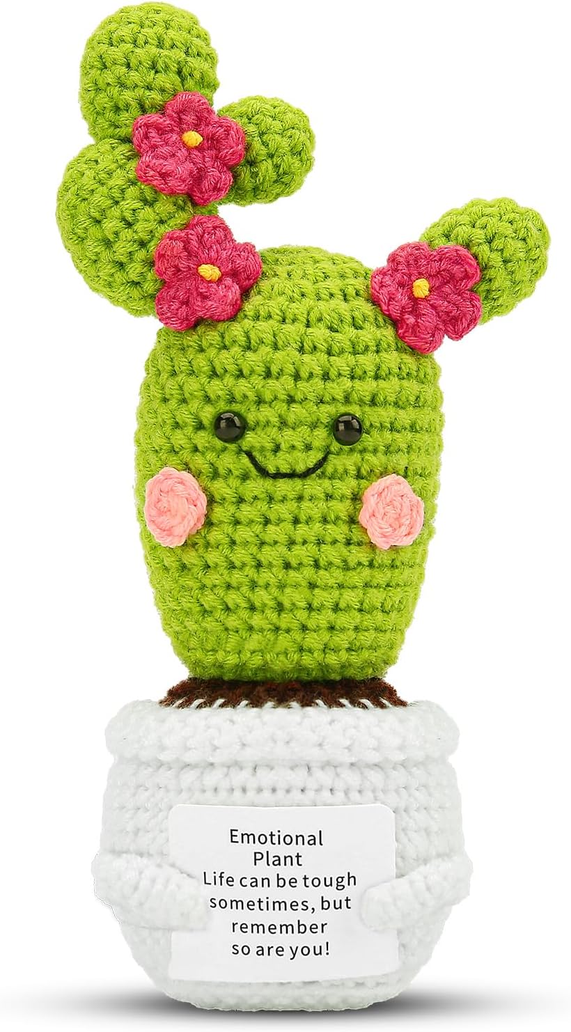 Hoedia Handmade Emotional Pickle Gift, Cucumber Crochet Doll Inspirational Gifts with Cards, Cute Knitted Funny Support Pickle Potato Friend Birthday (Emotional Strawberry)