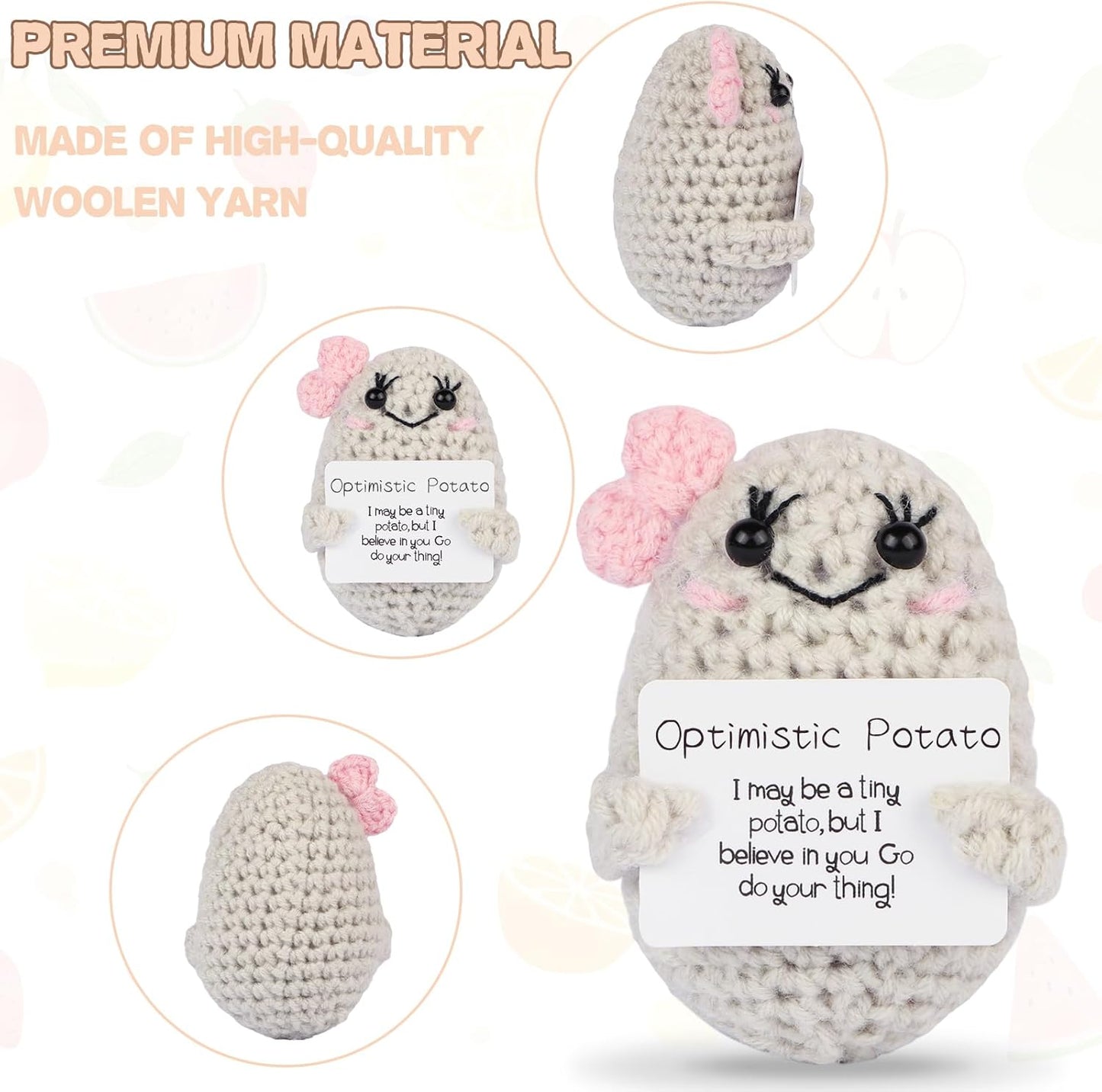 Hoedia Handmade Emotional Pickle Gift, Cucumber Crochet Doll Inspirational Gifts with Cards, Cute Knitted Funny Support Pickle Potato Friend Birthday (Emotional Strawberry)
