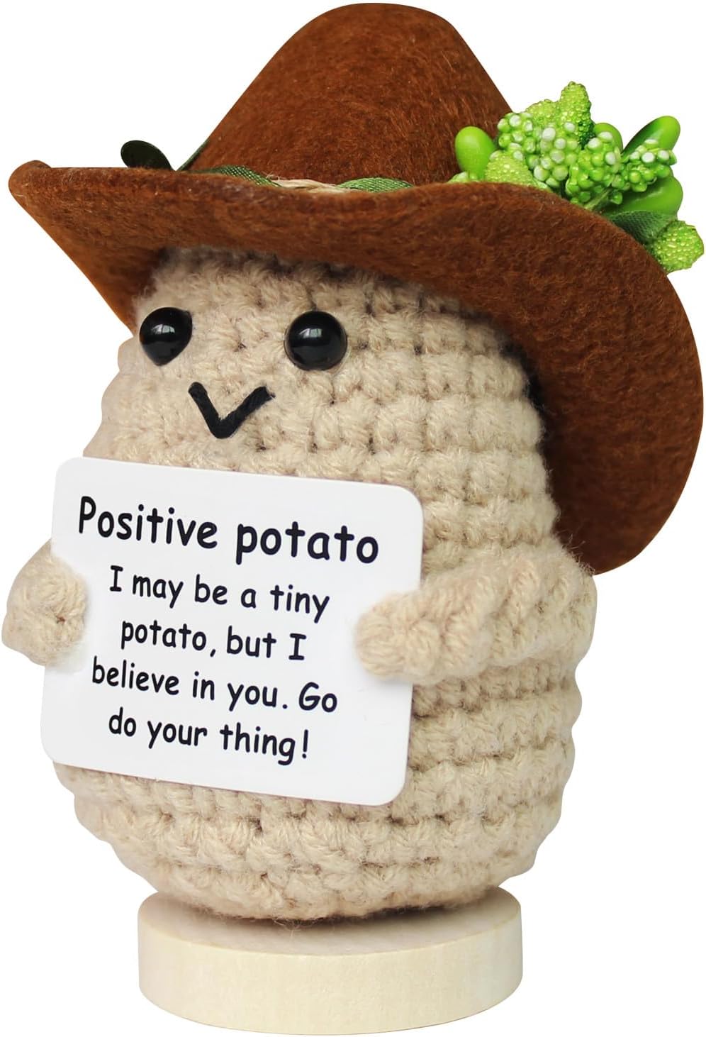 Mini Funny Positive Crochet Potato with Stand, Cute Emotional Support Potato Crochet Animals Already Made, Holiday Christmas Birthday Gifts for Women, Office Decor Cool Things