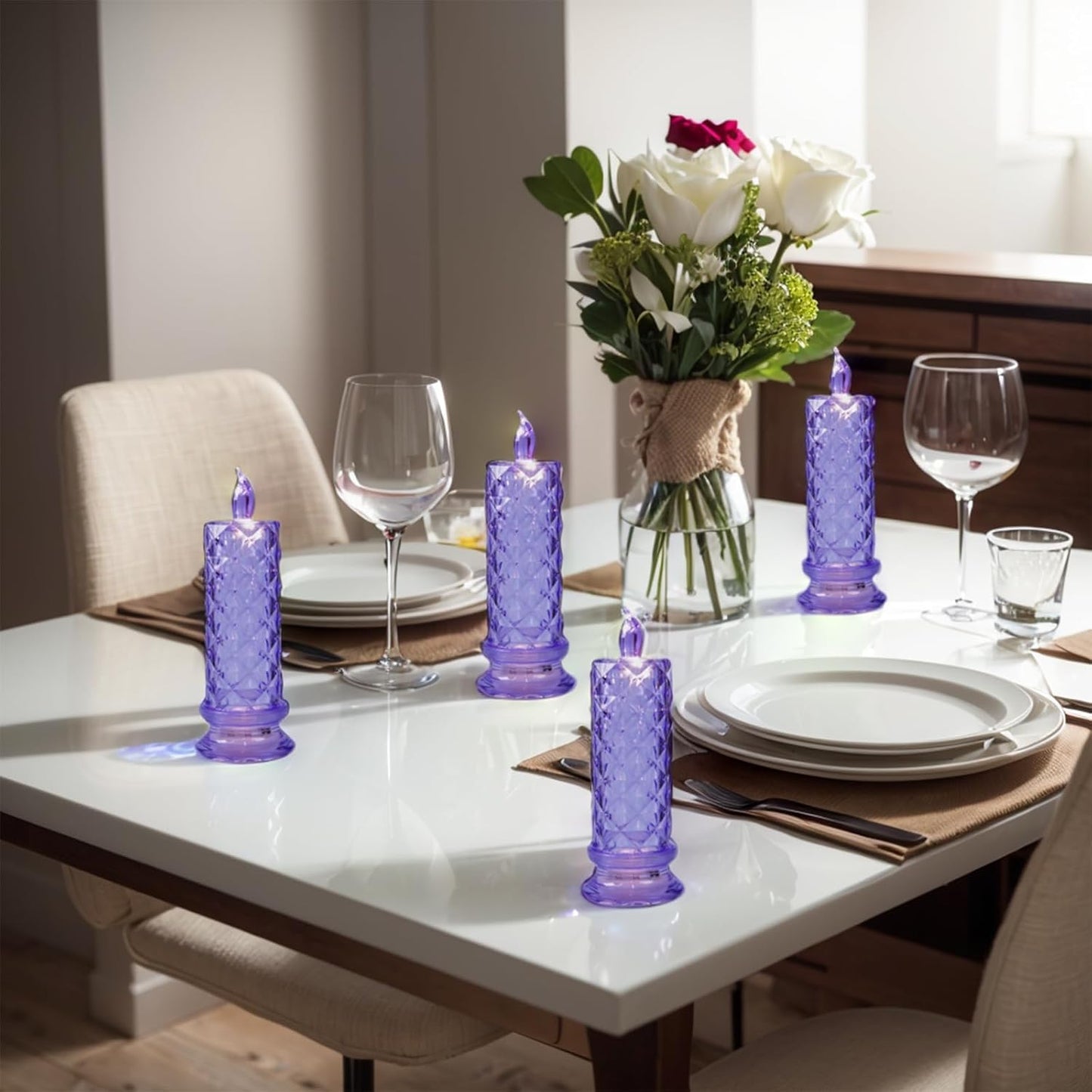 Rose Shadow LED Flameless Candles, 6PCS Romantic Battery Operated Candles Led Pillar Candles for Valentines Anniversary Wedding Christmas Decorations(White, D 2.5" x H 7.2")