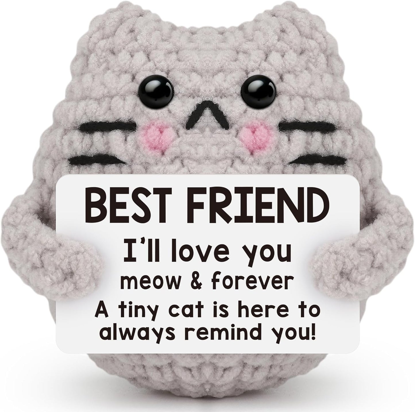 Crochet Cat Easter Basket Stuffers Positive Cat Crochet for Friend for Mom Grandma Dad Grandpa Daughter Son Gifts, Emotional Coworker Sister Brother Support Small Birthday Gifts