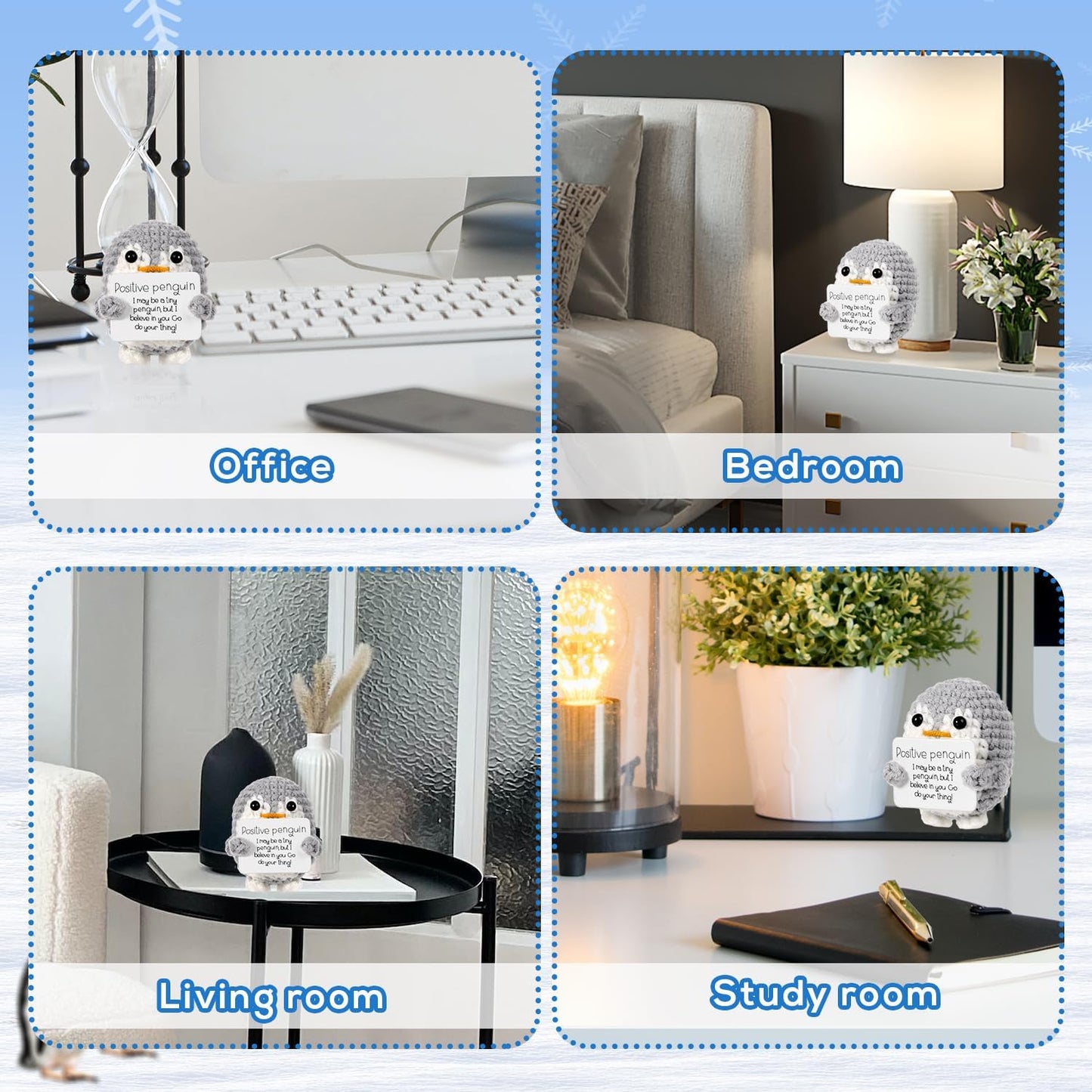 Mini Funny Positive Penguin, Cute Potato 2.6 Inch Knitted Penguin Toy with Positive Card Positive Penguin Crochet Doll Cheering Gift for Graduation Family Friend Encouragement Party Decoration(Gray)