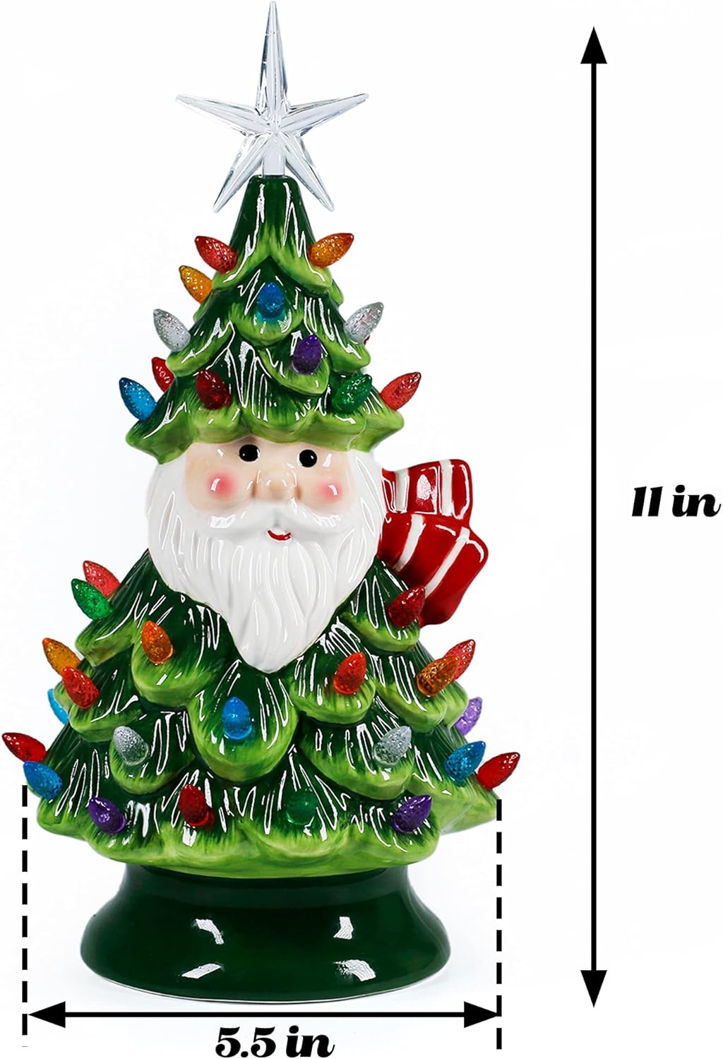 Ceramic Christmas Tree Tabletop Christmas Tree Lights with 50 Multicolored Lights and 1 Star Toppers for Table Top Desk Classic Series Xmas Decoration