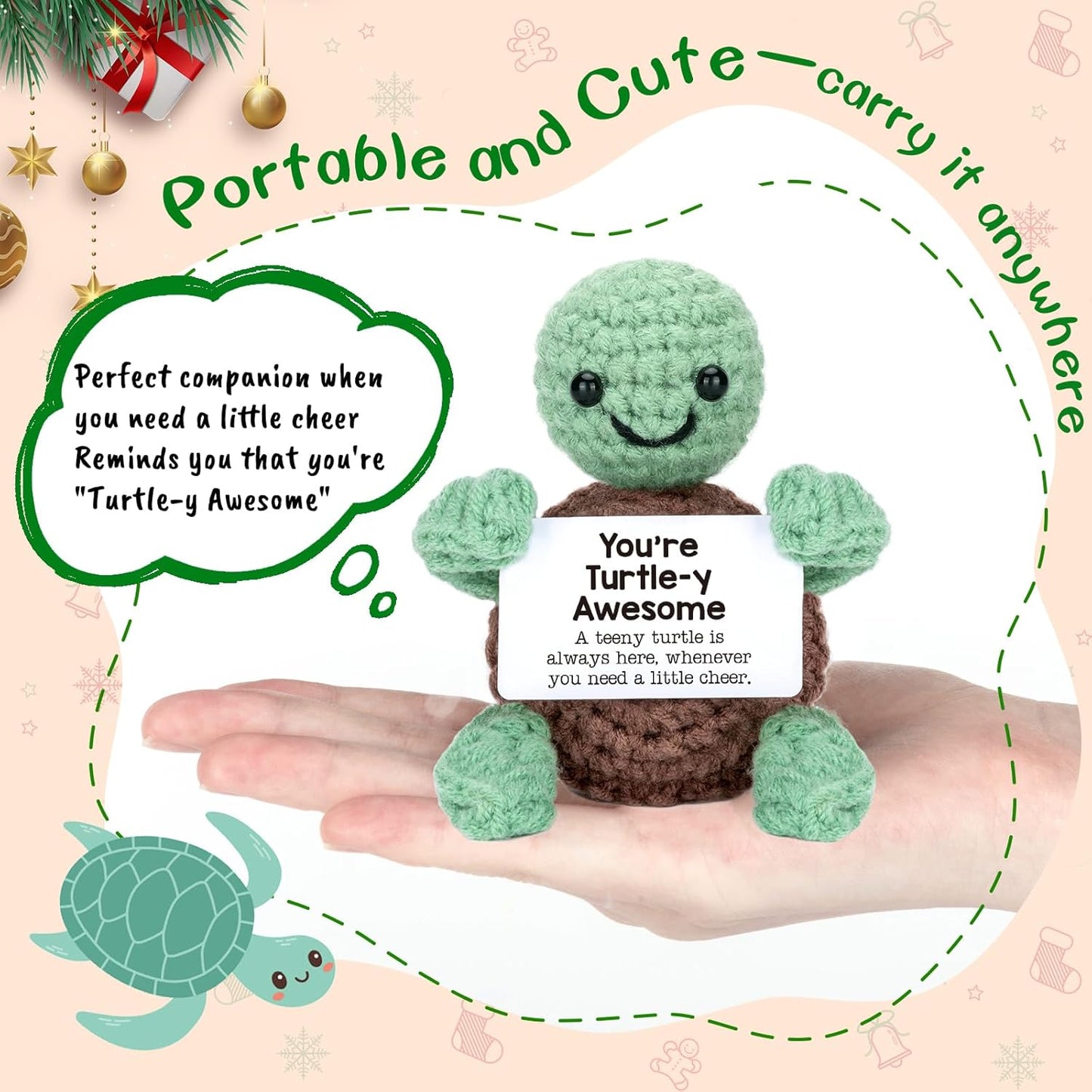 Mini Funny Turtle Birthday Gifts for Christmas, Thanksgiving Bosses Day Retirement Gift, Handmade Emotional Positive Crochet Turtle Decorations