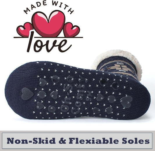 Women's Fuzzy Slipper Socks with Non-Slip Grippers, Cozy Fluffy Sherpa Lined, Cute Christmas Gifts