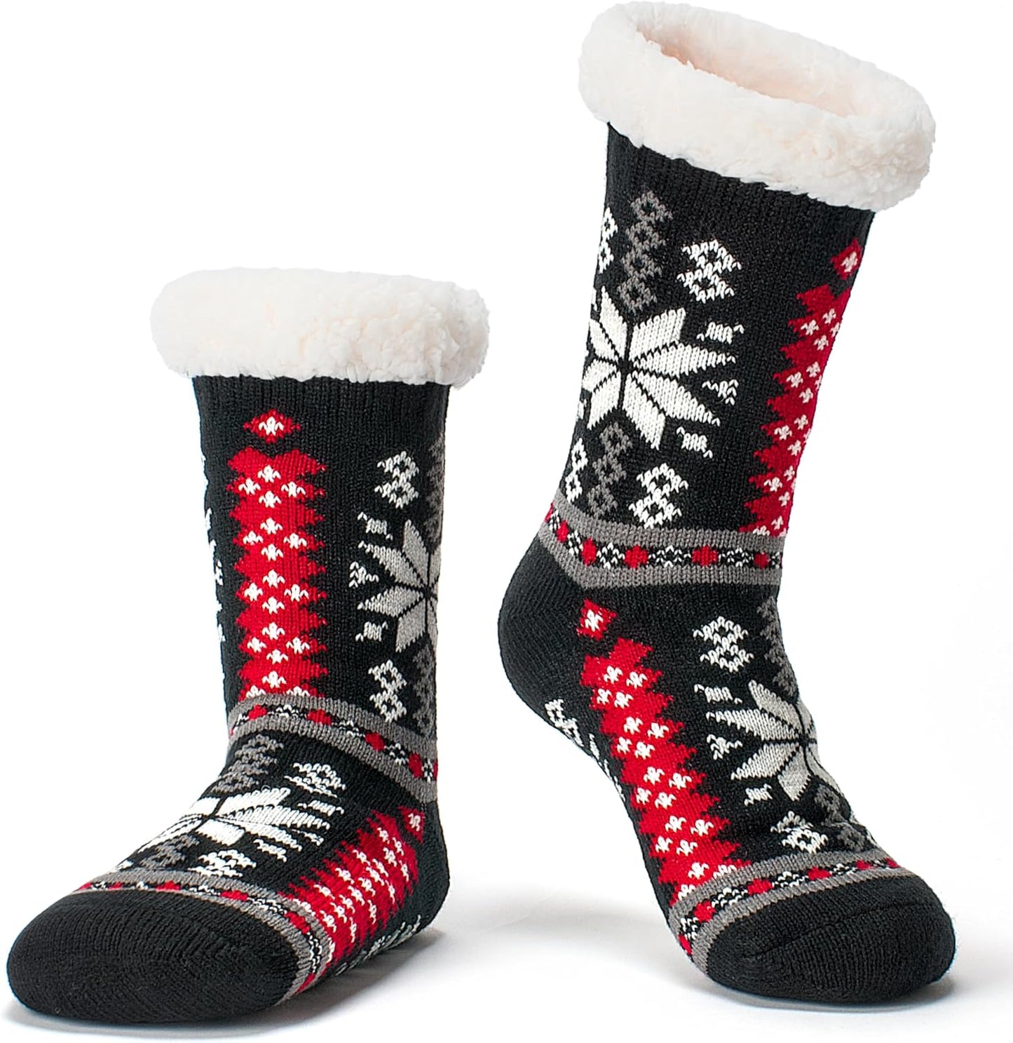 Women's Fuzzy Slipper Socks with Non-Slip Grippers, Cozy Fluffy Sherpa Lined, Cute Christmas Gifts