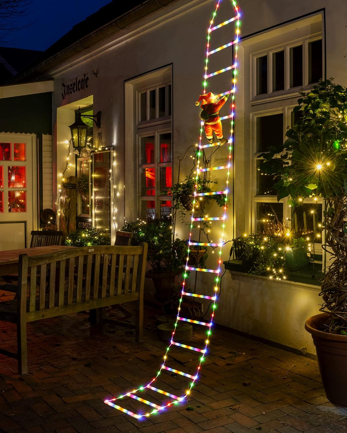 LED Christmas Lights - 10ft Christmas Decorative Ladder Lights with Santa Claus, Xmas Decorations Light for Indoor Outdoor, Window, Garden, Home, Wall, Xmas Tree Decor - Warm White