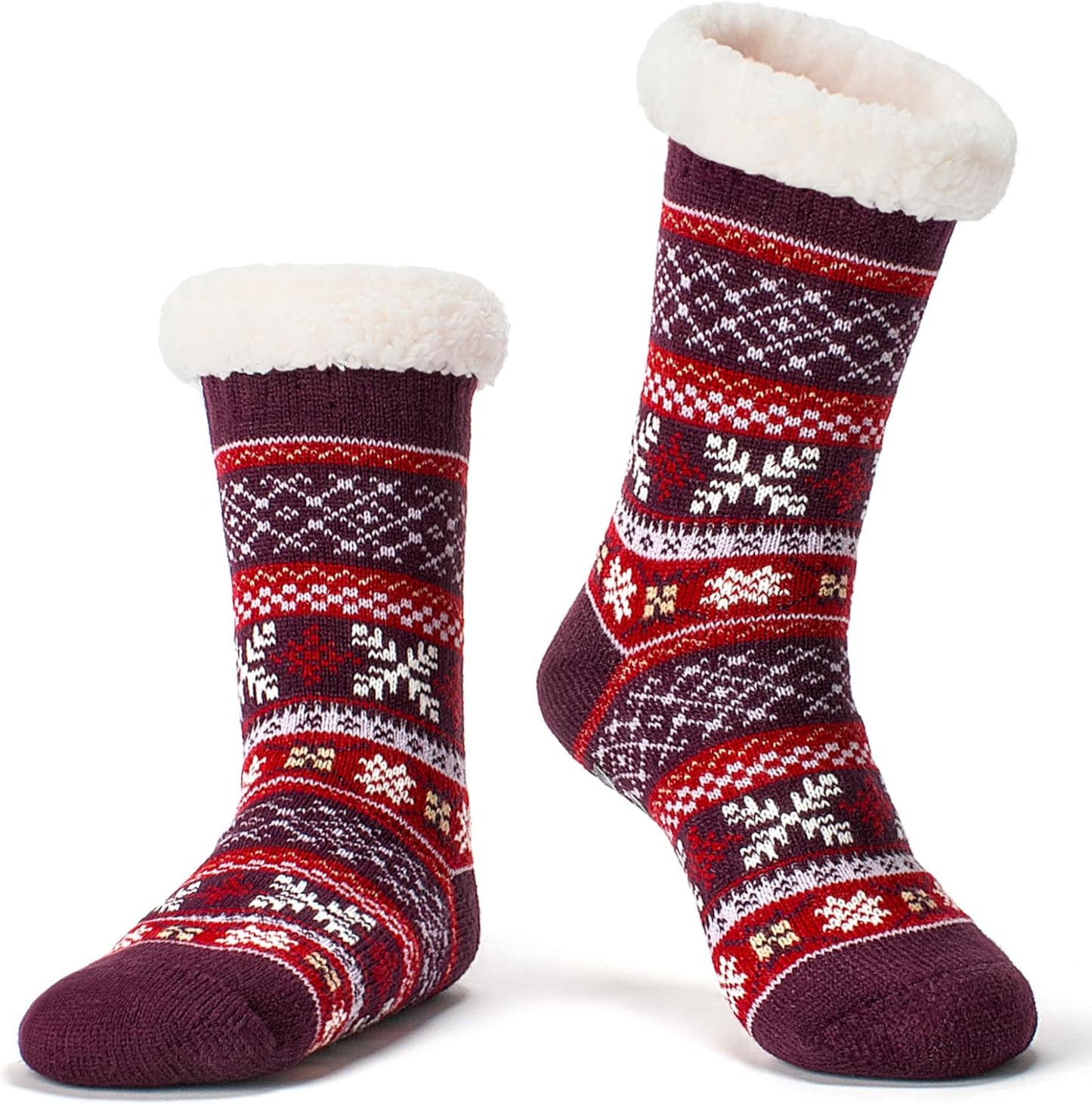 Women's Fuzzy Slipper Socks with Non-Slip Grippers, Cozy Fluffy Sherpa Lined, Cute Christmas Gifts