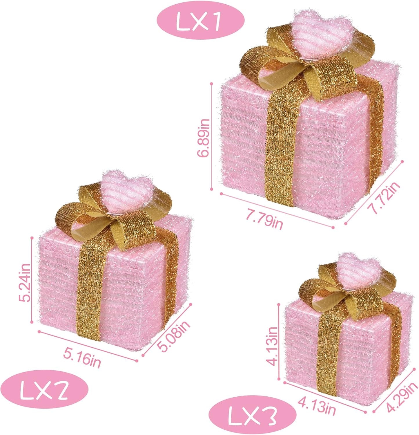 Christmas Joy Lighted Gift Boxes Decorations Set of 3, 2.6Ft Stackable Christmas Nesting Boxes Battery Operated for Home and Party Decoration