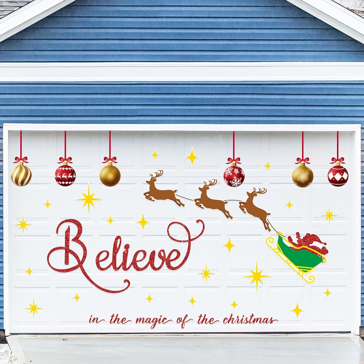 90shine 32PCS Christmas Garage Door Decorations Magnets - Merry Xmas Ball Holiday Refrigerator Fridge Kitchen Decor(Red, Silver)
