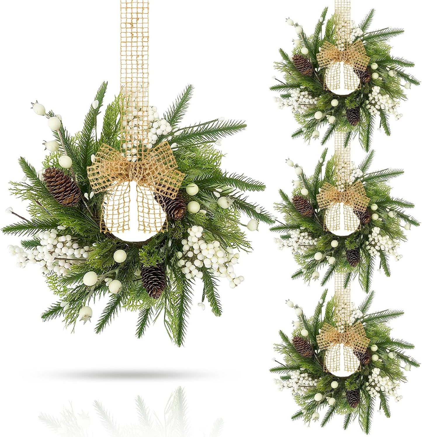 24" Christmas Wreaths for Front Door 2 PCS Christmas Teardrop Swag Winter Wreath with Red Ball Red Berry Pine Needles for Indoor Outdoor Farmhouse Home Wall Window Festival Wedding Decor