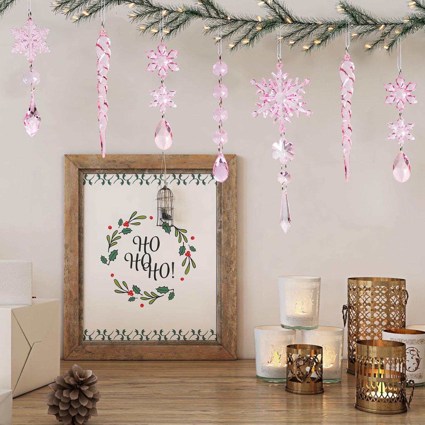 18pcs Christmas Tree Decoration Crystal Ornaments - Hanging Acrylic Christmas Snowflake Icicle Drop Crystal Ornaments for Xmas Tree Winter New Year Party Supplies