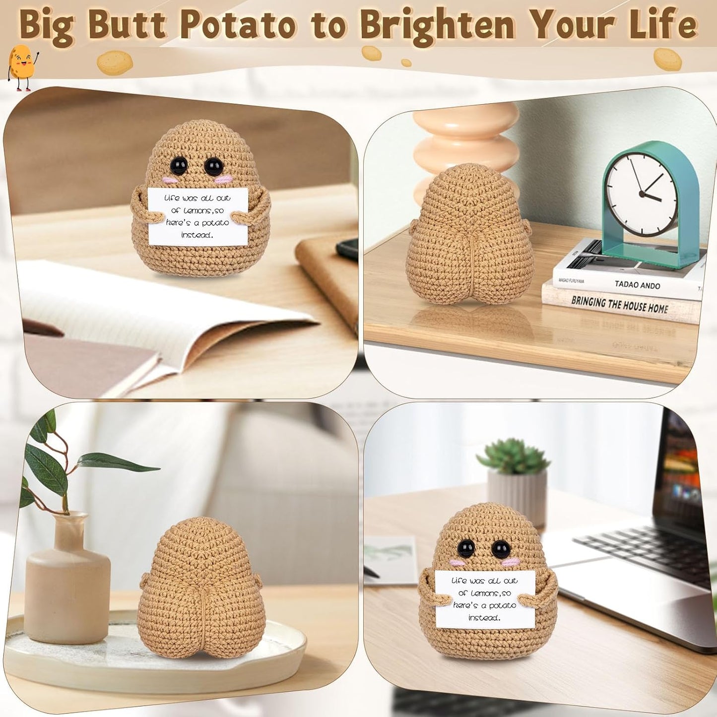 Positive Poo with Affirmations Cards Emotional Crochet Support Positive Energy Gifts for Women Friends Christmas Gag Gift (Brown&Yellow, 2P)