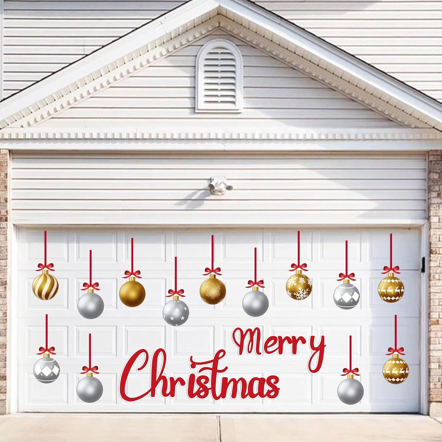 90shine 32PCS Christmas Garage Door Decorations Magnets - Merry Xmas Ball Holiday Refrigerator Fridge Kitchen Decor(Red, Silver)