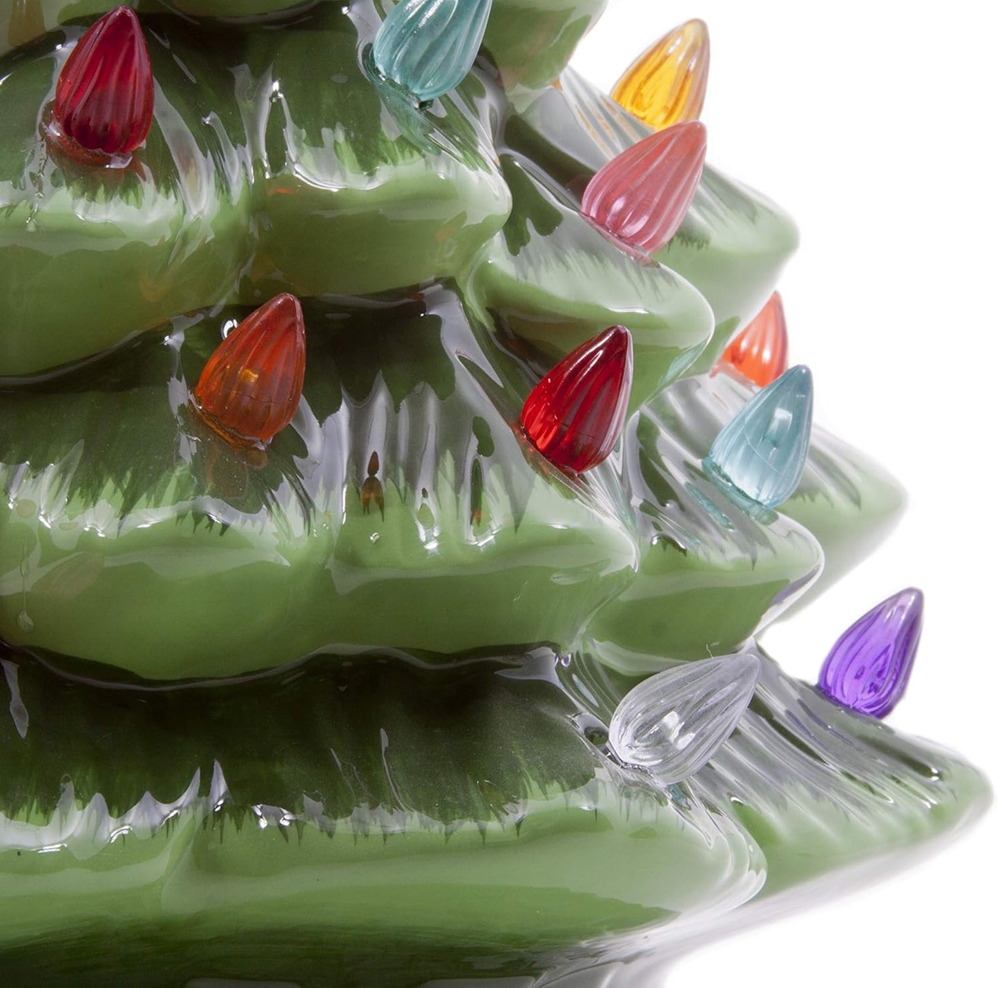 Christmas is Forever Lighted Tabletop Ceramic Christmas Tree, 16 Inch Green Tree with Multicolored Lights