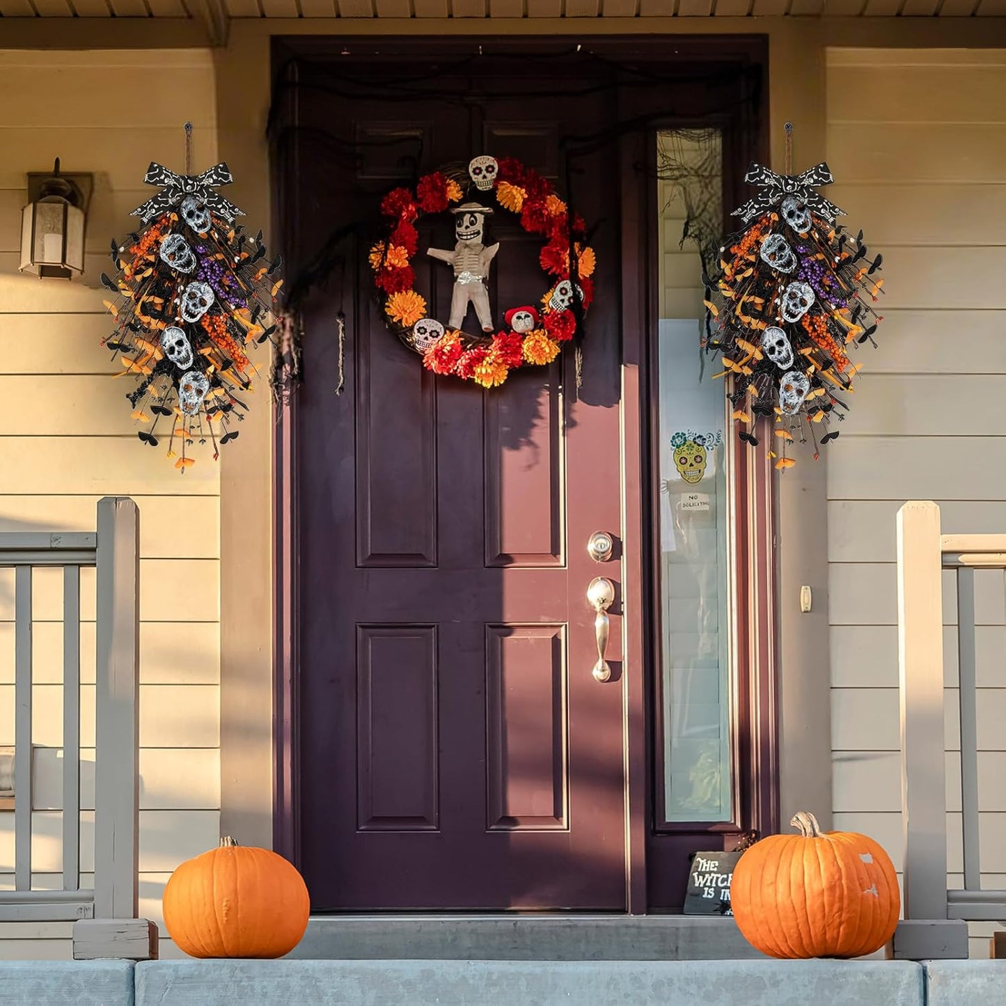 24" Christmas Wreaths for Front Door 2 PCS Christmas Teardrop Swag Winter Wreath with Red Ball Red Berry Pine Needles for Indoor Outdoor Farmhouse Home Wall Window Festival Wedding Decor
