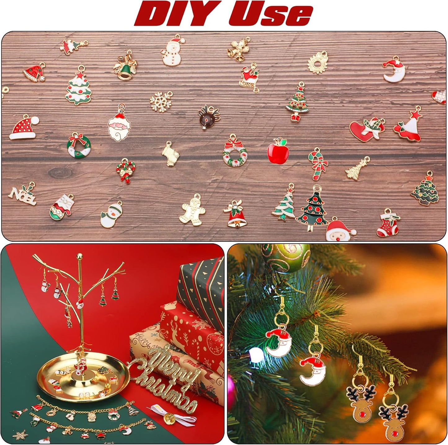 Christmas Charms Gold Enamel Jewelry Making Charms for Bracelet Necklace Earring
