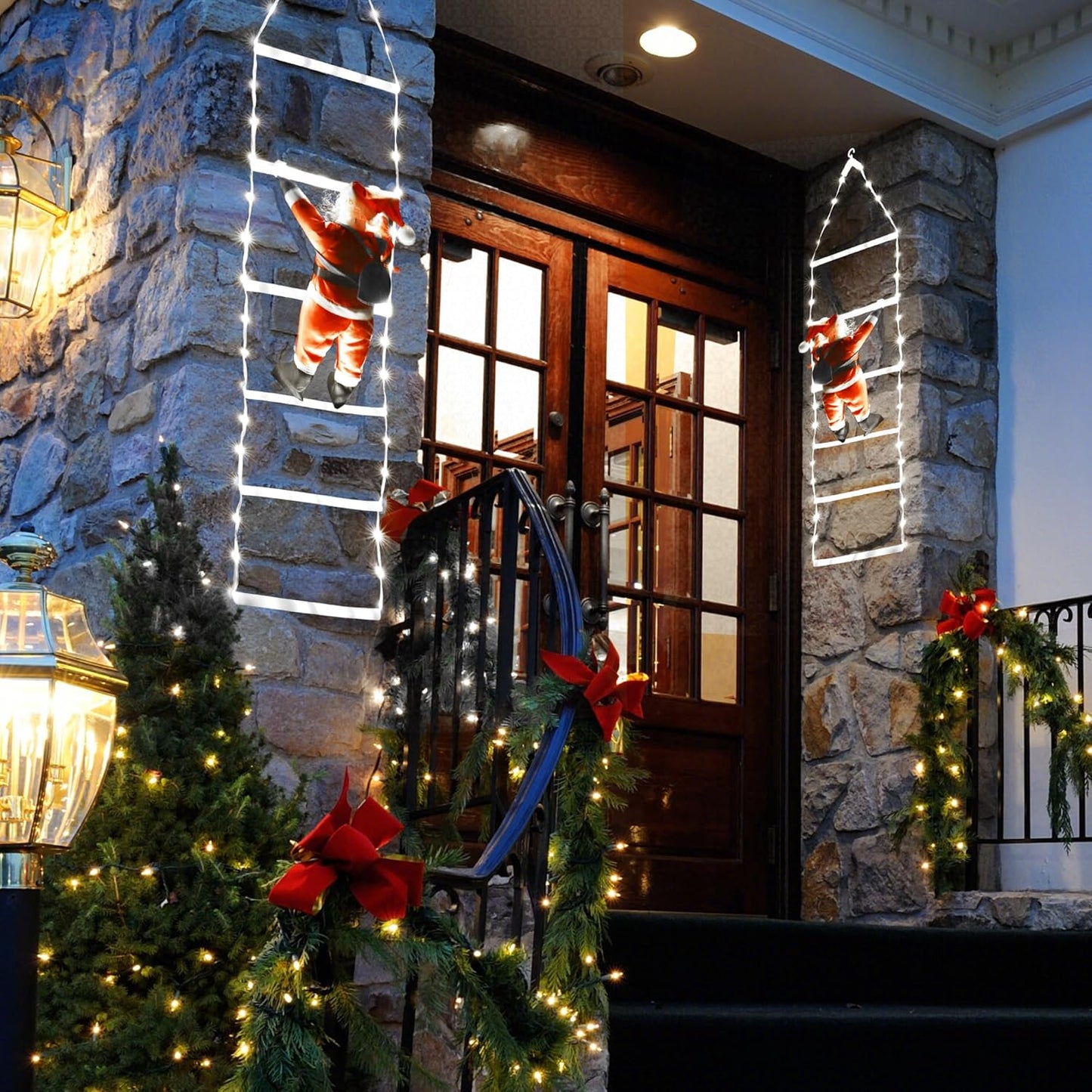LED Christmas Lights - 10ft Christmas Decorative Ladder Lights with Santa Claus, Xmas Decorations Light for Indoor Outdoor, Window, Garden, Home, Wall, Xmas Tree Decor - Warm White