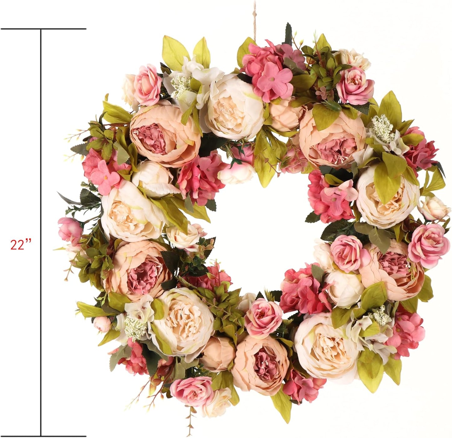 Peony Spring Wreaths for Front Door Outside 22 inch Handmade Summer Wreaths for Front Door Wall Window Decor in All Season(Large)