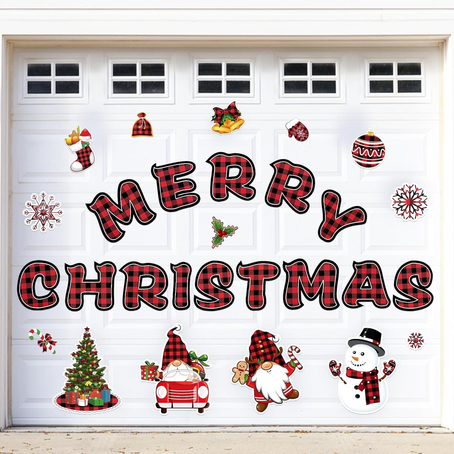 90shine 32PCS Christmas Garage Door Decorations Magnets - Merry Xmas Ball Holiday Refrigerator Fridge Kitchen Decor(Red, Silver)