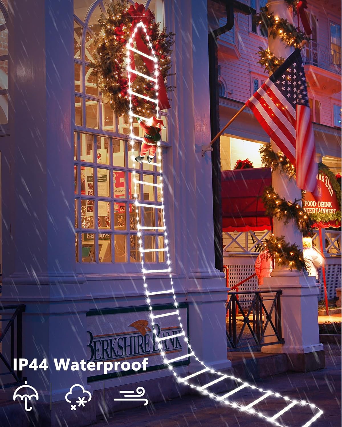 LED Christmas Lights - 10ft Christmas Decorative Ladder Lights with Santa Claus, Xmas Decorations Light for Indoor Outdoor, Window, Garden, Home, Wall, Xmas Tree Decor - Warm White