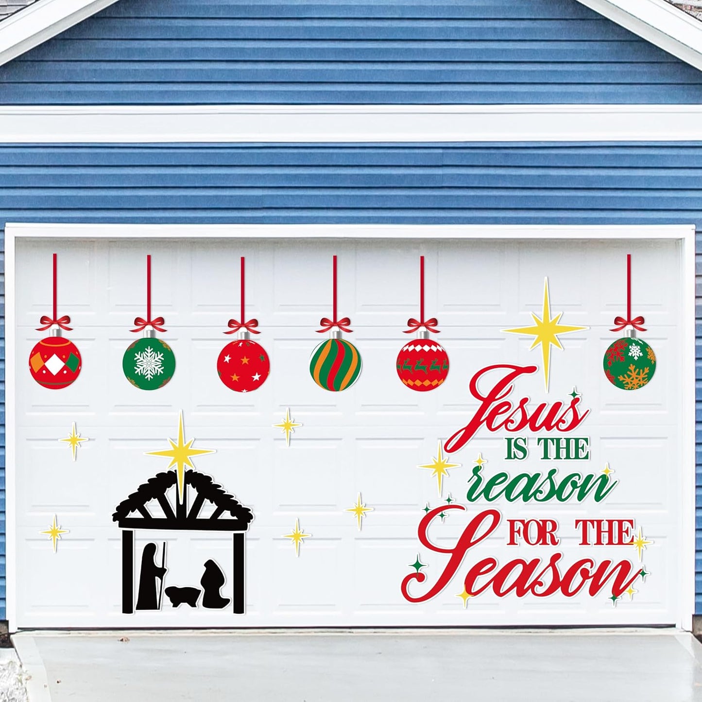 90shine 32PCS Christmas Garage Door Decorations Magnets - Merry Xmas Ball Holiday Refrigerator Fridge Kitchen Decor(Red, Silver)