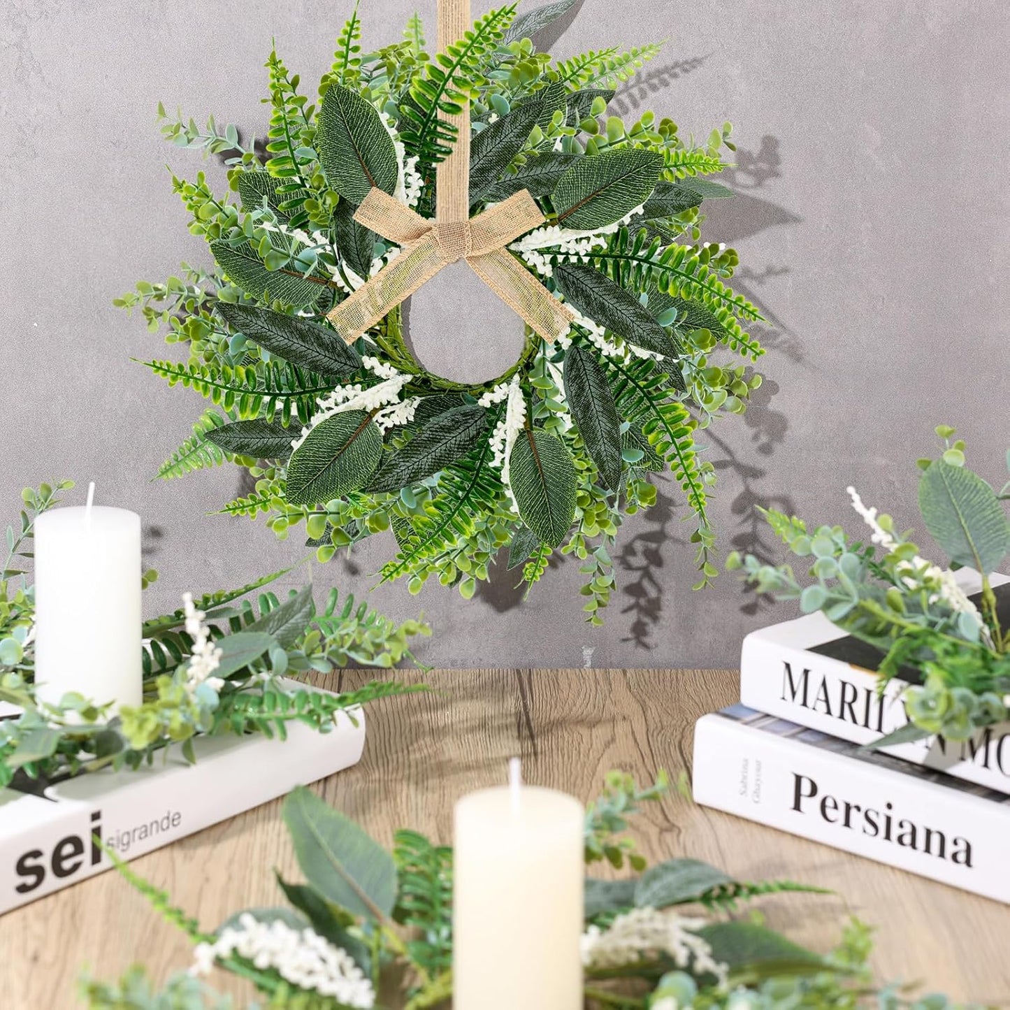 24" Christmas Wreaths for Front Door 2 PCS Christmas Teardrop Swag Winter Wreath with Red Ball Red Berry Pine Needles for Indoor Outdoor Farmhouse Home Wall Window Festival Wedding Decor