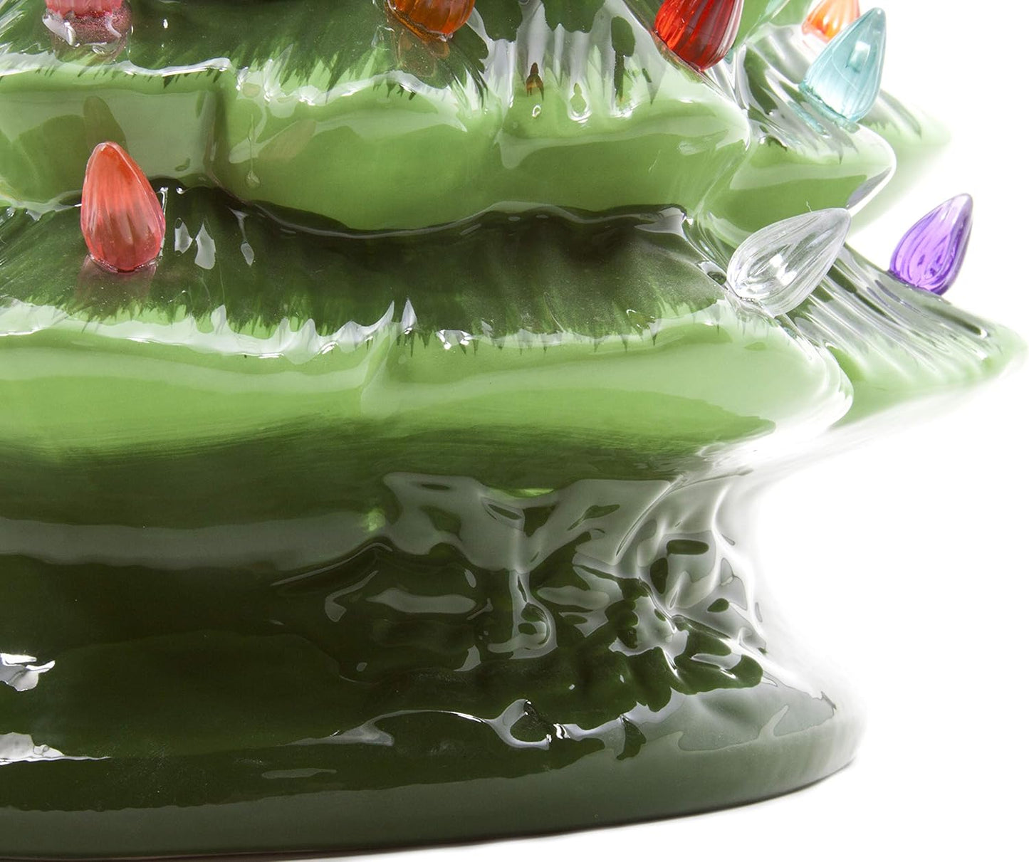 Christmas is Forever Lighted Tabletop Ceramic Christmas Tree, 16 Inch Green Tree with Multicolored Lights