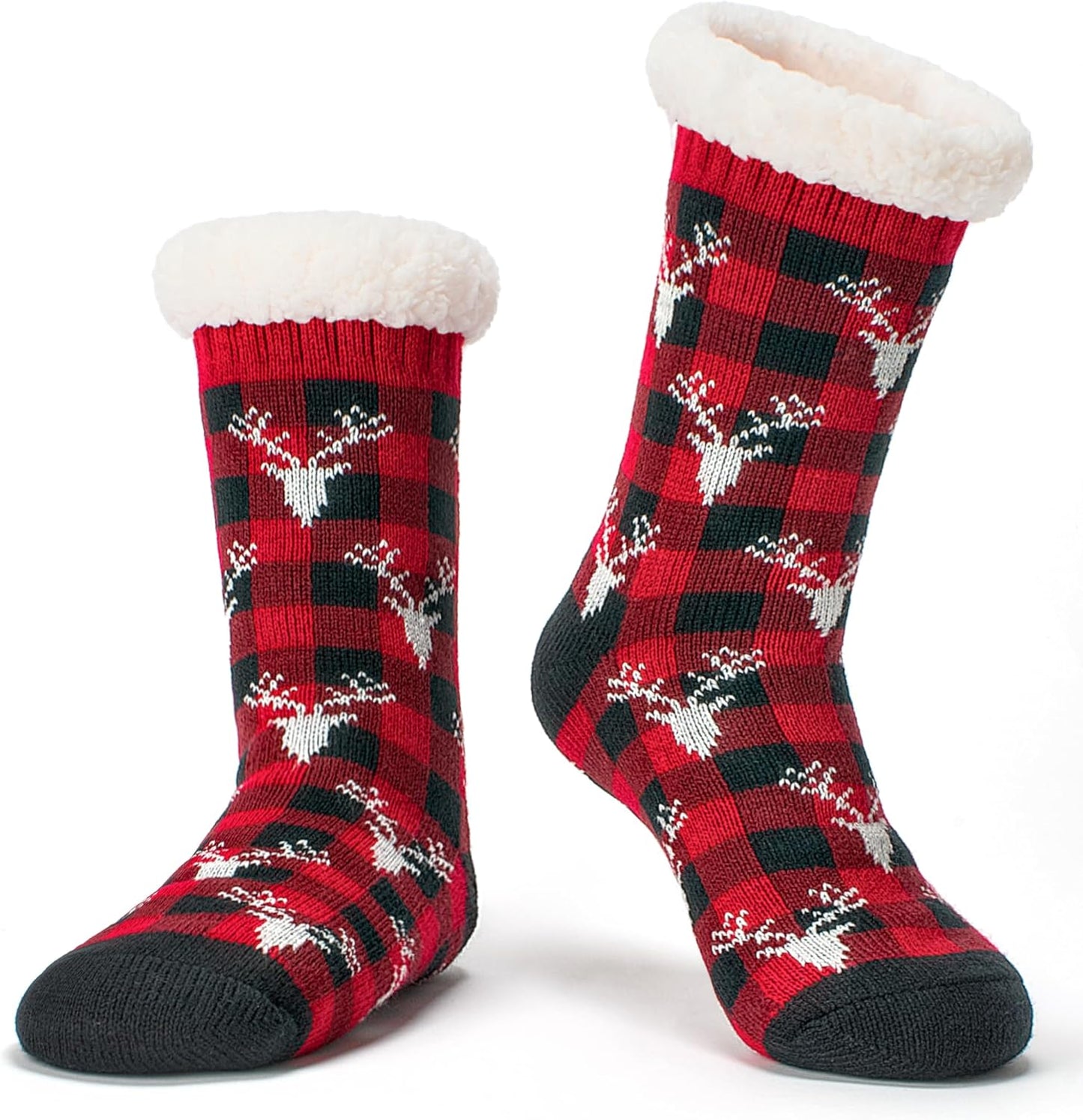 Women's Fuzzy Slipper Socks with Non-Slip Grippers, Cozy Fluffy Sherpa Lined, Cute Christmas Gifts