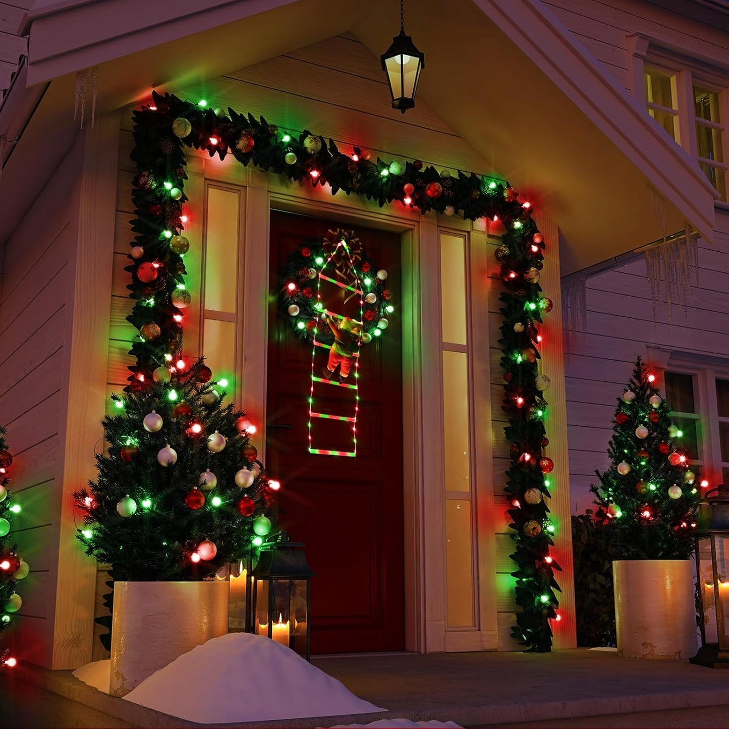 LED Christmas Lights - 10ft Christmas Decorative Ladder Lights with Santa Claus, Xmas Decorations Light for Indoor Outdoor, Window, Garden, Home, Wall, Xmas Tree Decor - Warm White