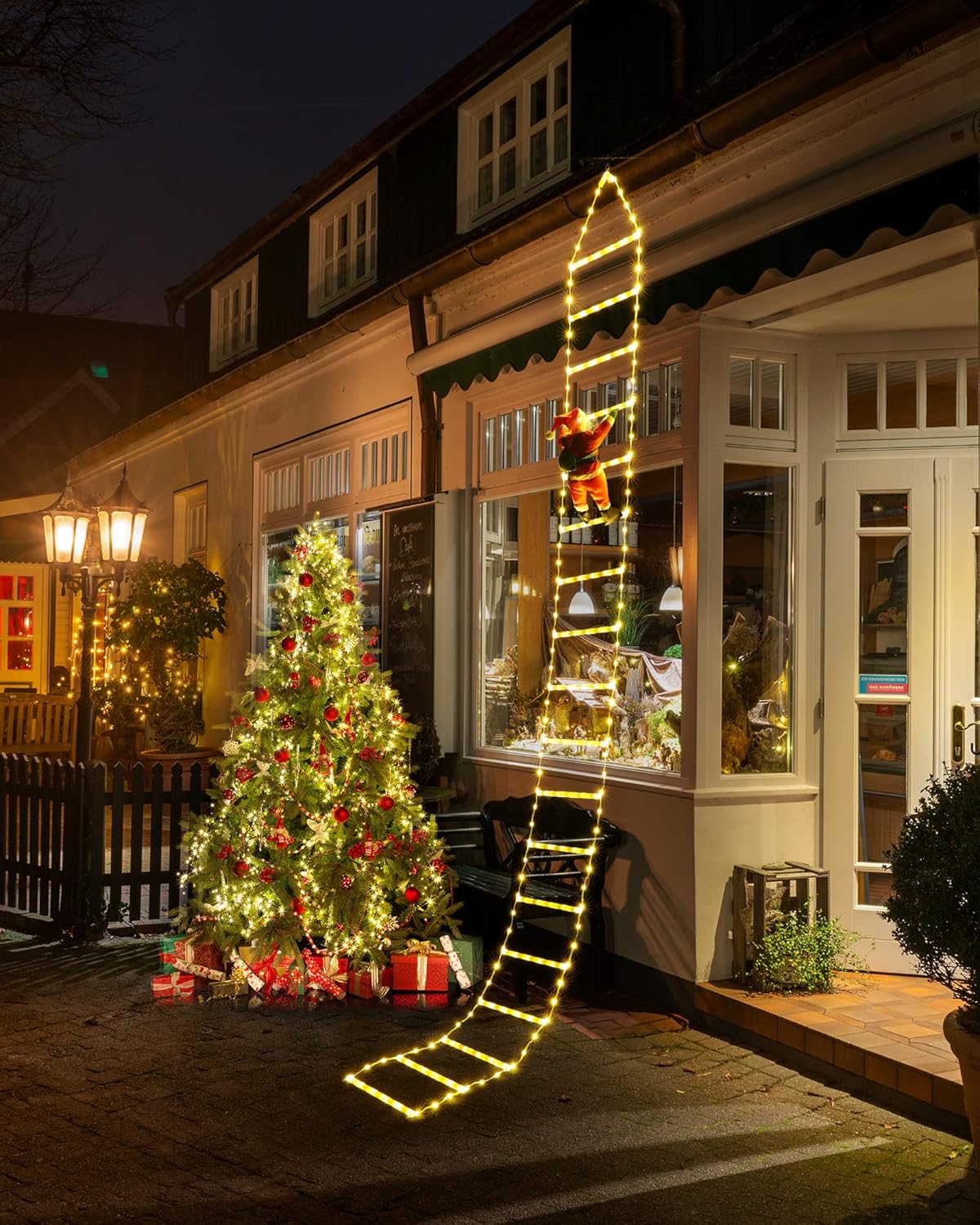 LED Christmas Lights - 10ft Christmas Decorative Ladder Lights with Santa Claus, Xmas Decorations Light for Indoor Outdoor, Window, Garden, Home, Wall, Xmas Tree Decor - Warm White