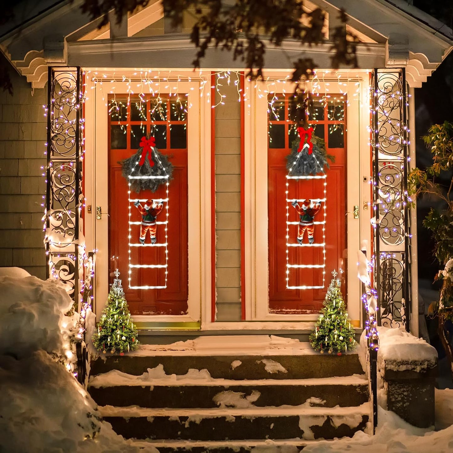 LED Christmas Lights - 10ft Christmas Decorative Ladder Lights with Santa Claus, Xmas Decorations Light for Indoor Outdoor, Window, Garden, Home, Wall, Xmas Tree Decor - Warm White