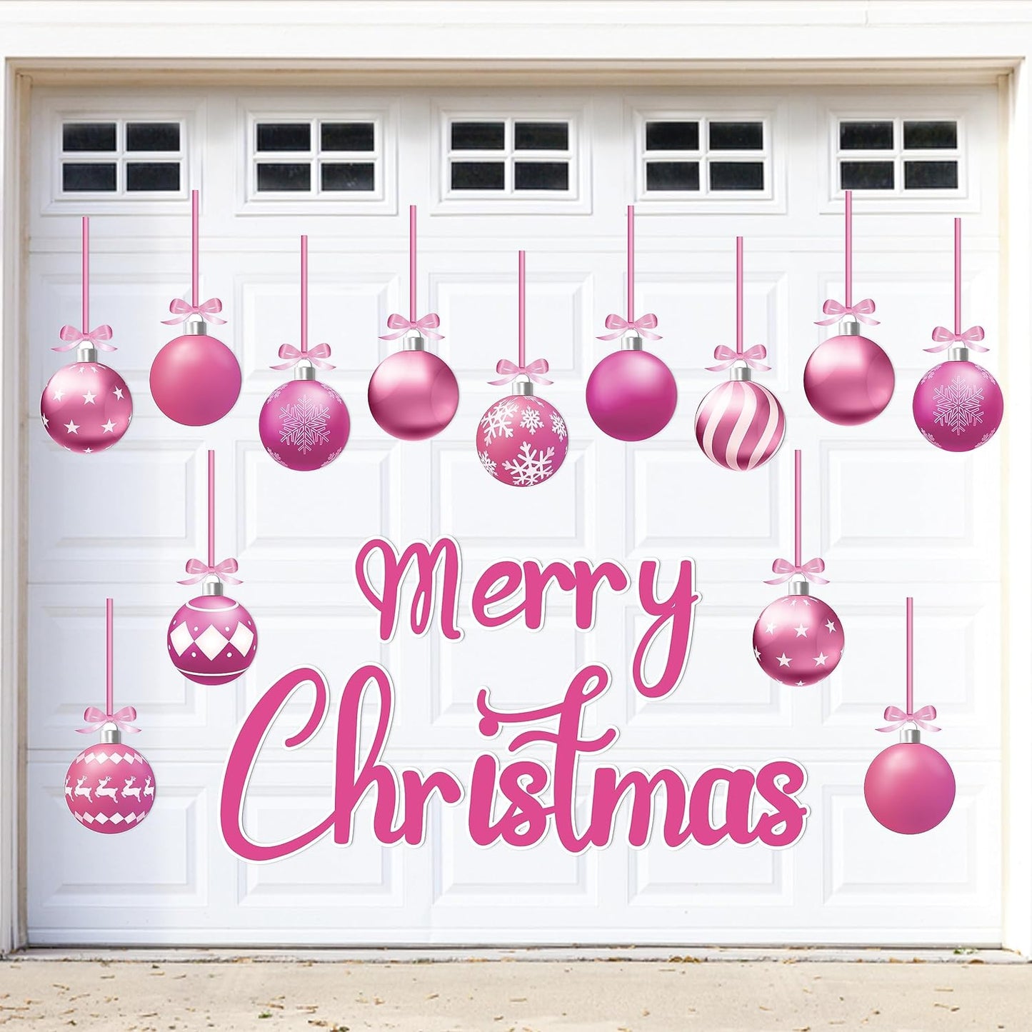 90shine 32PCS Christmas Garage Door Decorations Magnets - Merry Xmas Ball Holiday Refrigerator Fridge Kitchen Decor(Red, Silver)