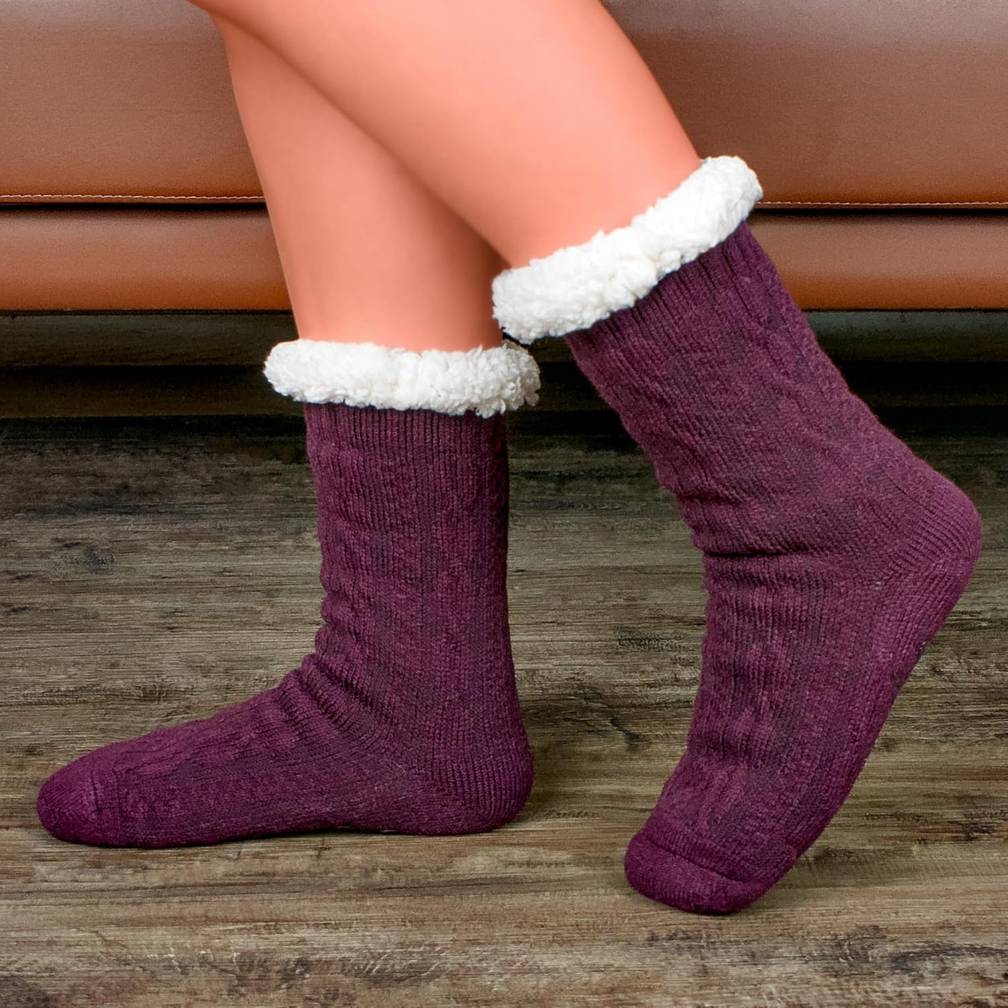 Women's Fuzzy Slipper Socks with Non-Slip Grippers, Cozy Fluffy Sherpa Lined, Cute Christmas Gifts