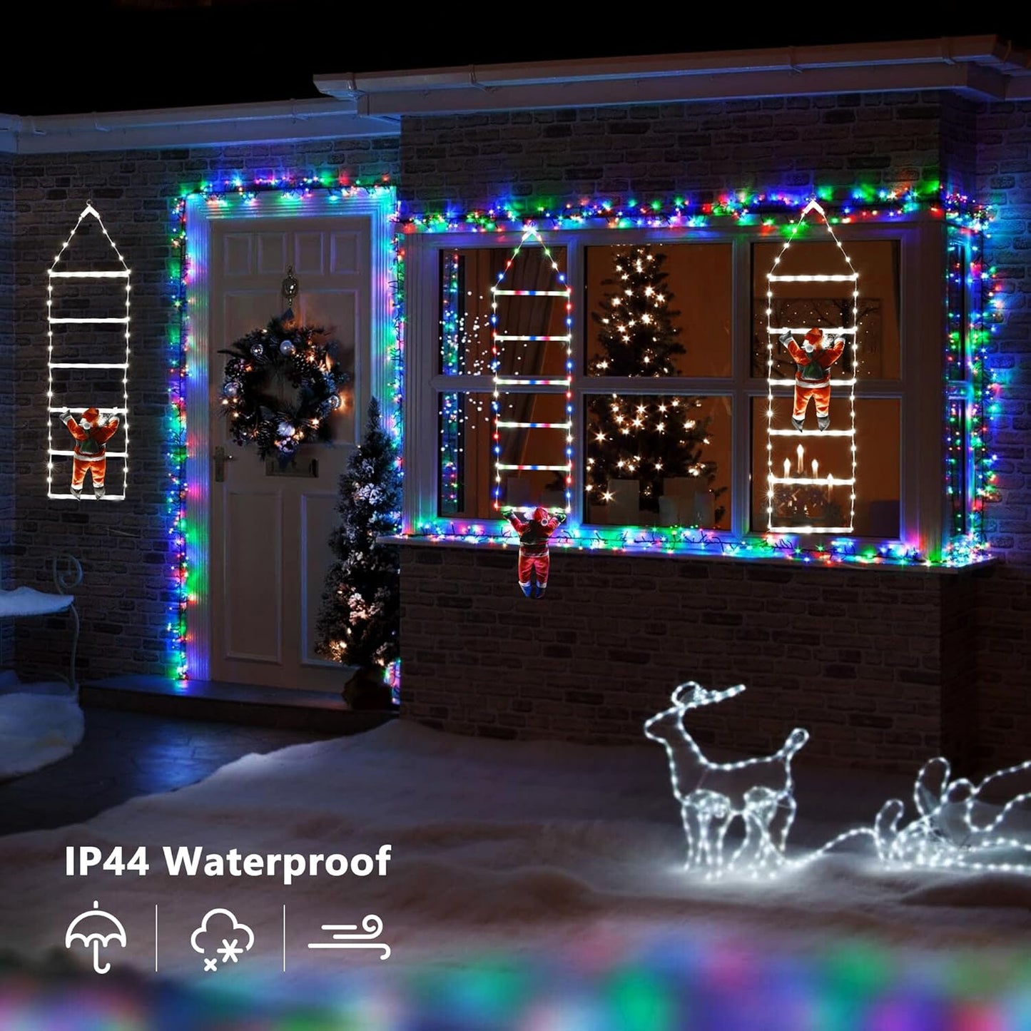 LED Christmas Lights - 10ft Christmas Decorative Ladder Lights with Santa Claus, Xmas Decorations Light for Indoor Outdoor, Window, Garden, Home, Wall, Xmas Tree Decor - Warm White