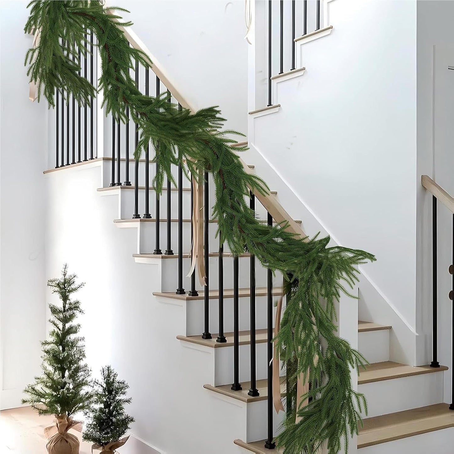 2025 Upgraded 6 Ft Artificial Norfolk Pine Garlands, Real Touch Winter Pine Garland, for Staircase, Table, Mantle, Wall, Indoor, Outdoor Christmas Decorations, Flower Arranging(1 Pack Without Light)
